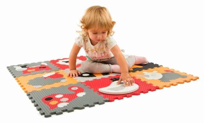 BABY GREAT piankowe puzzle Zwierzęta szare-czerwone SX (30x30)