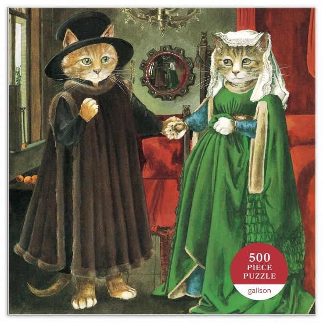 GALISON Kwadratowe puzzle Meowsterpiece: Małżeństwo Arnolfiniego 500 elementów