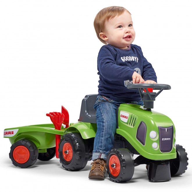 Jeździk traktor Claas zielony z kierownicą i przyczepą