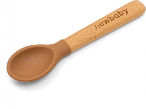 Łyżeczka silikonowa z drewnianą rączką New Baby Karmelowa 14 cm