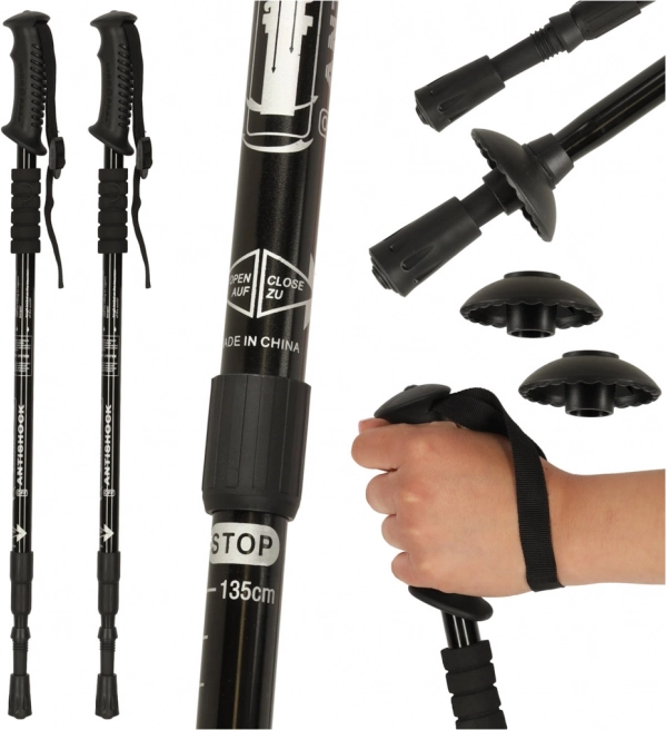 Składane kije trekkingowe Nordic Walking, czarne, 2 sztuki
