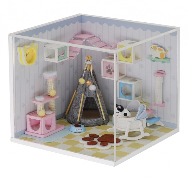 Dziewięć miniatura domku przytulna łazienka/Dom kota Miau