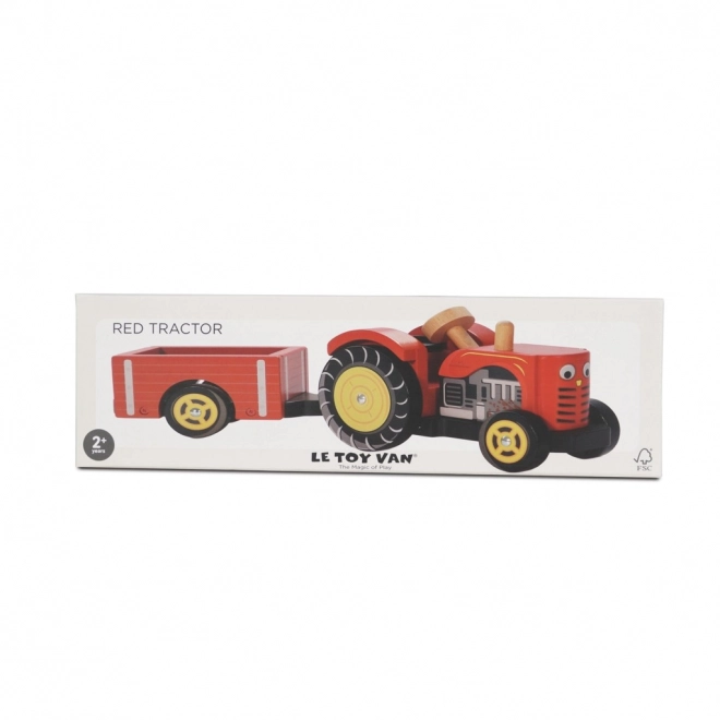 Le Toy Van czerwony traktor i przyczepa