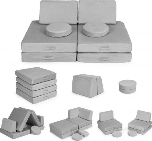 duża składana modułowa dziecięca sofa, 8 miękkich poduszek – szara ECOTOYS