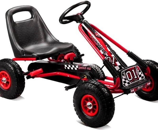 Pedałowy gokart powietrzny + Nadmuchiwane opony + Regulowane siedzenie – Czerwona