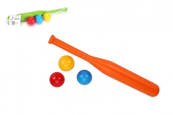 Kij baseballowy 50cm + piłki 3 szt. plastikowe 2 kolory w siatce
