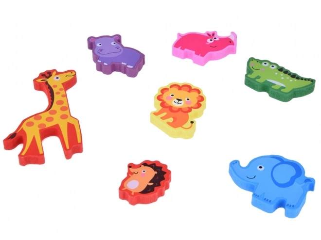 Drewniane puzzle safari zwierzęta 7ele dopasuj kształty ZA5256