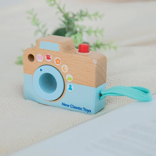 Drewniany aparat fotograficzny dla dzieci z kalejdoskopem