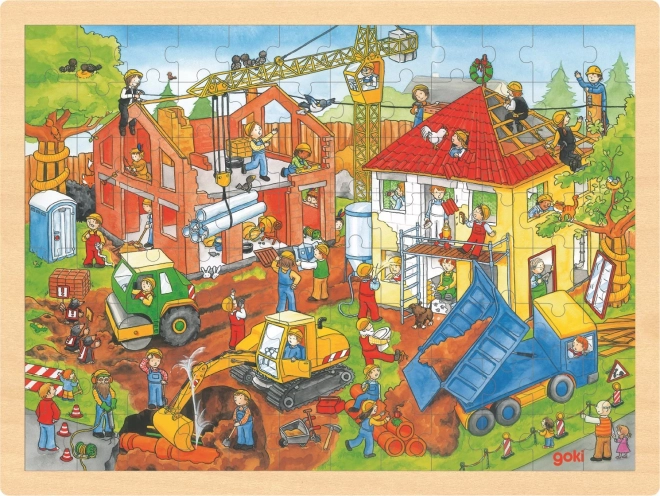 Goki drewniane puzzle Na placu budowy 96 elementów