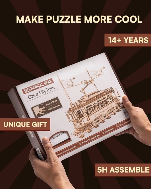 RoboTime 3D drewniane mechaniczne puzzle Tramwaj