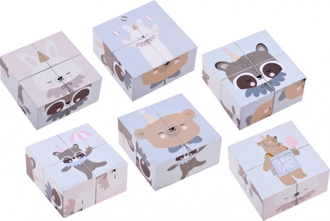 Drewniane puzzle kostki ze zwierzątkami