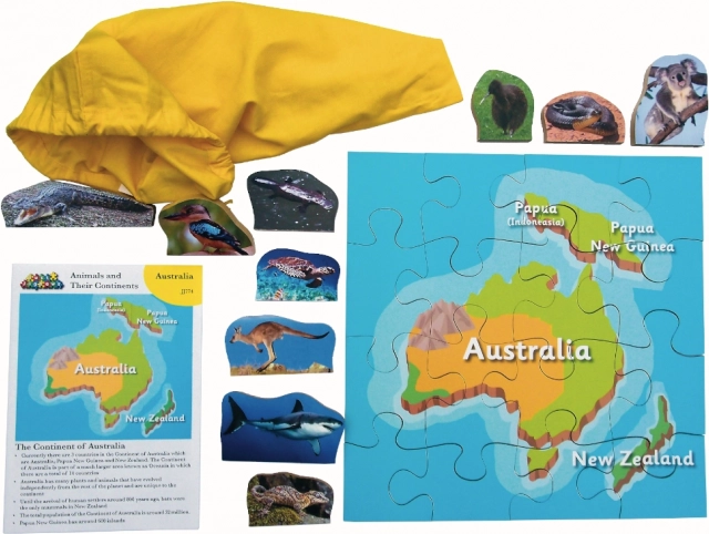 Drewniane puzzle Australia i jej zwierzęta 16 elementów i 10 zwierząt
