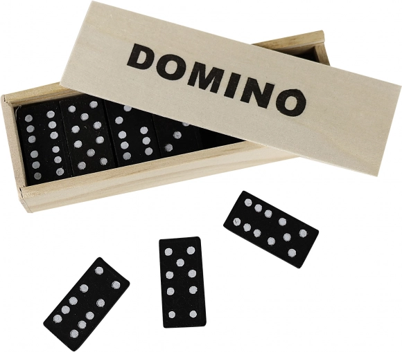 Drewniane domino w pudełku