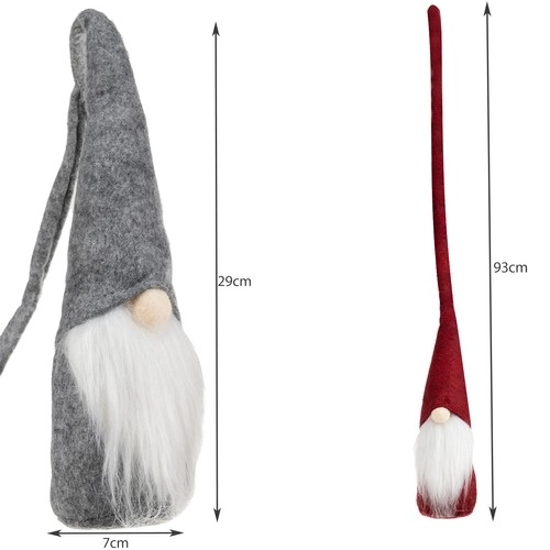 Szary i czerwony stojący skrzat 29 cm - 2 sztuki