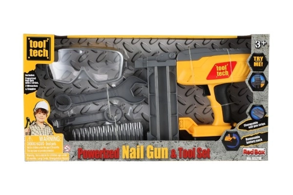 Pistolet na gwoździe/Nabój plastikowy 21x18cm z dodatkami na baterie z dźwiękiem, światłem w pudełku