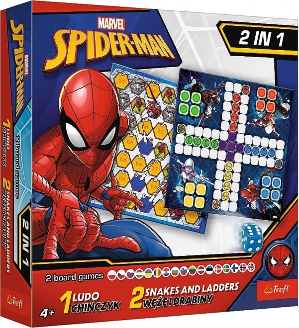 Zestaw gier 2w1 Człowieku, nie irytuj się, Węże i drabiny Spider-Man w pudełku 25x25x5,5cm