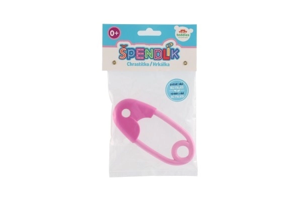 Grzechotka agrafka plastikowa 12cm różowa 12x19cm w woreczku 0+