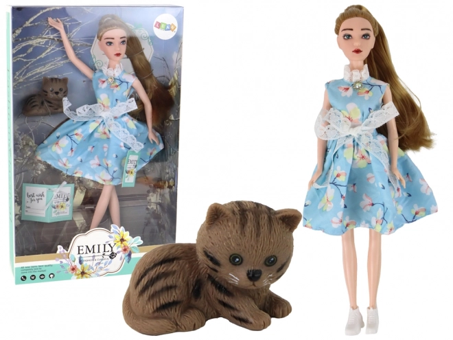 Emily Baby Doll Wiosenna długie włosy Niebieskie sukienki kotka