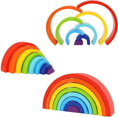 Drewniana tęcza TOOKY TOY – kreatywna montessori układanka z 8 łuków