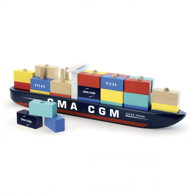 Vilac Drewniana układanka kontenerowy statek CMA CGM Jules Verne