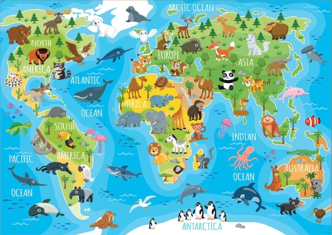 EDUCA Puzzle Mapa ze zwierzętami świata 150 elementów