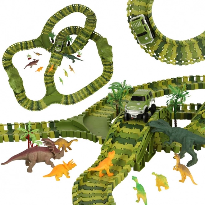 Dinozaurów tor wyścigowy z autami 240 elementów