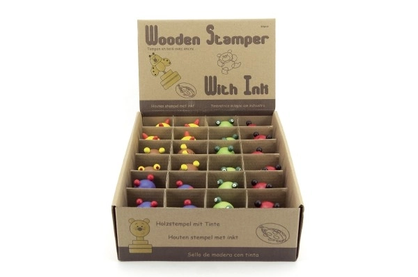 Stempel drewniany 6cm, różne wzory 5 rodzajów w pudełku 20 sztuk