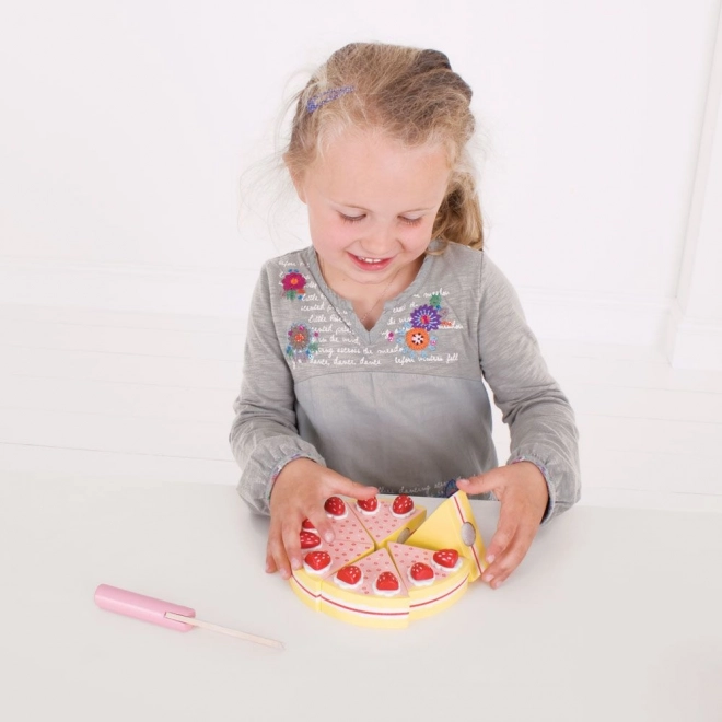 Bigjigs Toys Drewniany tort do krojenia z truskawkami
