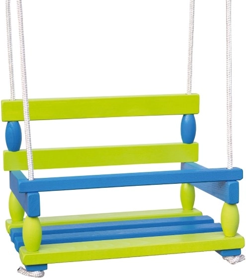 Drewniana huśtawka dla dzieci 40 × 30 cm, udźwig 80 kg – Niebiesko‑zielona