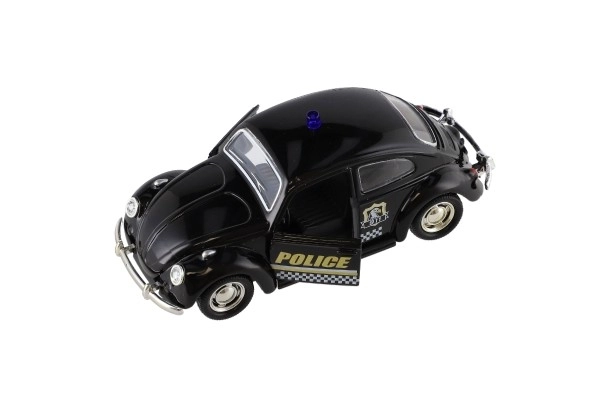 Auto policyjne retro 11cm metal/plastik na napęd wsteczny na baterie ze światłem 4 rodzaje