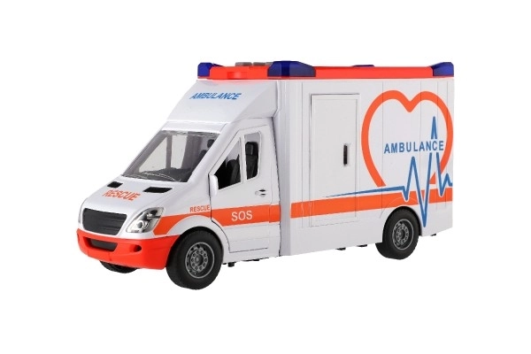 Plastowa ambulans zabawkowa 28cm z leżakiem i napędem bezwładnościowym ze światłem i dźwiękiem