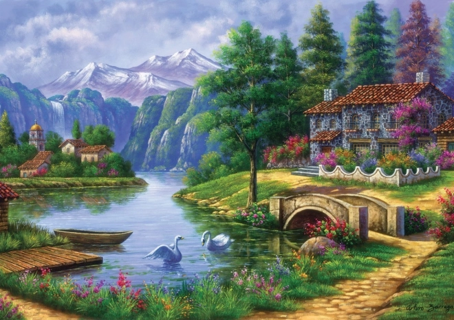 Puzzle Wieś nad jeziorem 1500 elementów