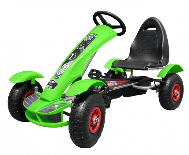 Wyścigowy gokart na pedały XL dla dzieci 3+ Zielony + Pompowane koła + Regulowane siedzenie + Wolnobieg