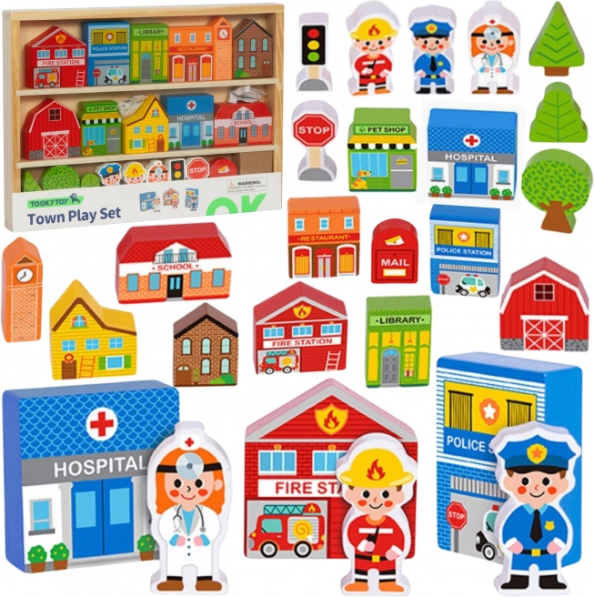 Tooky Toy drewniane miasteczko – budynki i figurki