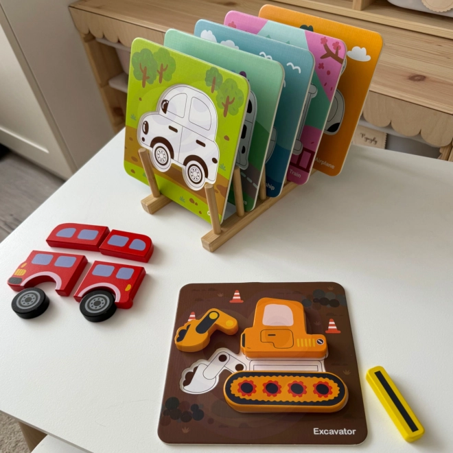 Woopie drewniane puzzle pojazdy Montessori FSC