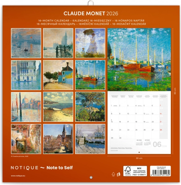 Kalendarz notatnikowy Claude Monet 2026, 30 x 30 cm