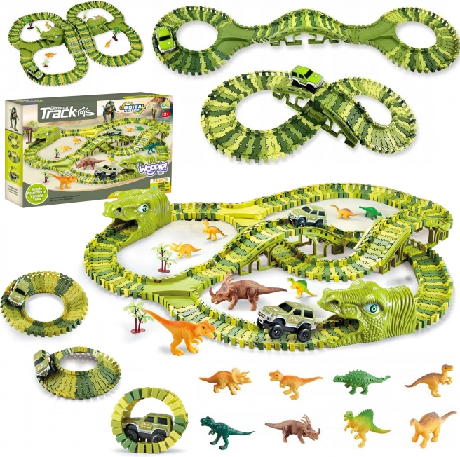 Dinozaurzy tor wyścigowy z samochodzikiem i figurkami