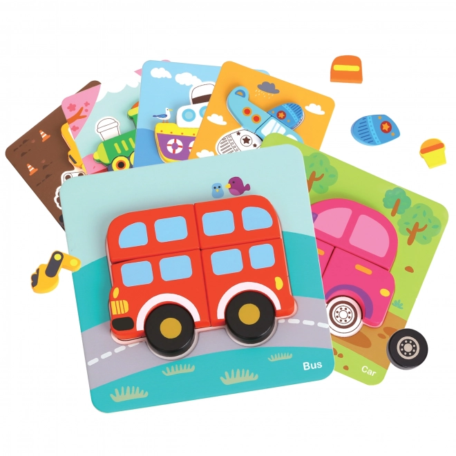 Woopie drewniane puzzle pojazdy Montessori FSC