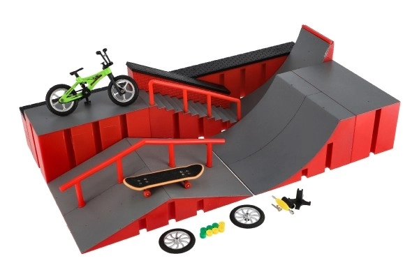 Skatepark - rampy, rowerek na palce, plastikowa deskorolka na palce z akcesoriami, 2 kolory w pudełku 43x25x12cm