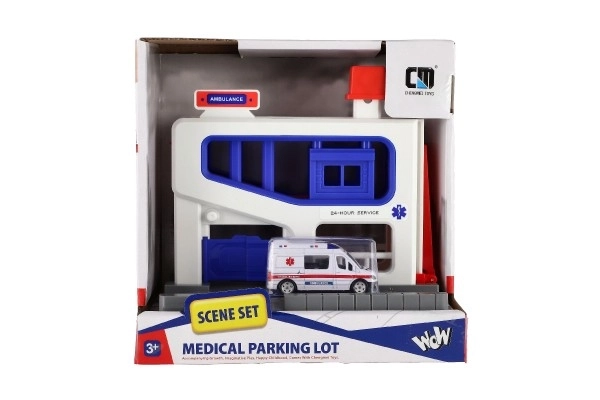 Garaż parkingowy z pojazdem ambulans
