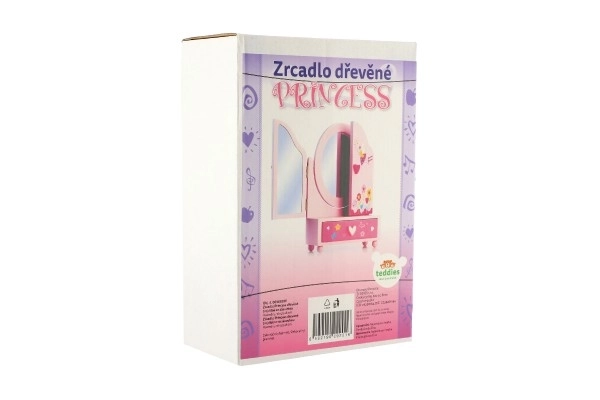 Lustro szkatułka na biżuterię Princess 3-częściowe szuflada drewno 16x25x8cm w pudełku