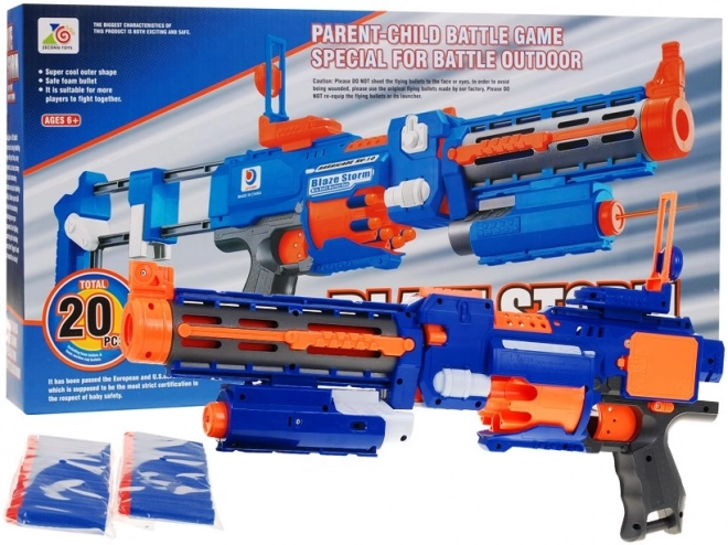 Pistolet 2 w 1 dla dzieci 8+ Blaze Storm 20 długich piankowych naboi + celownik laserowy + kolba