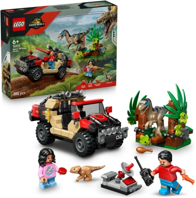 lego jurassic world ucieczka przed raptorem w terenowym aucie