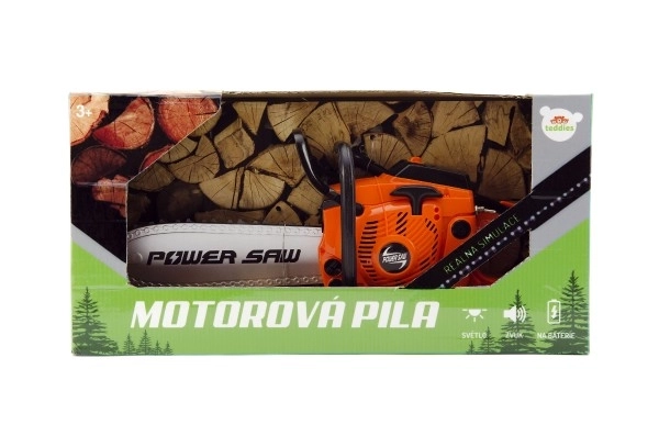 Piła łańcuchowa plastikowa 40 cm na baterie z dźwiękiem w pudełku 42x21,5x11cm