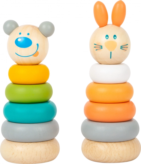 SMALL FOOT pastelowa wieża do nakładania – drewniany zestaw zajączek i niedźwiedź