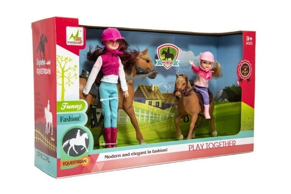 Koń 2 szt. + lalka dżokejka 2 szt. plastik w pudełku 44x26x12cm