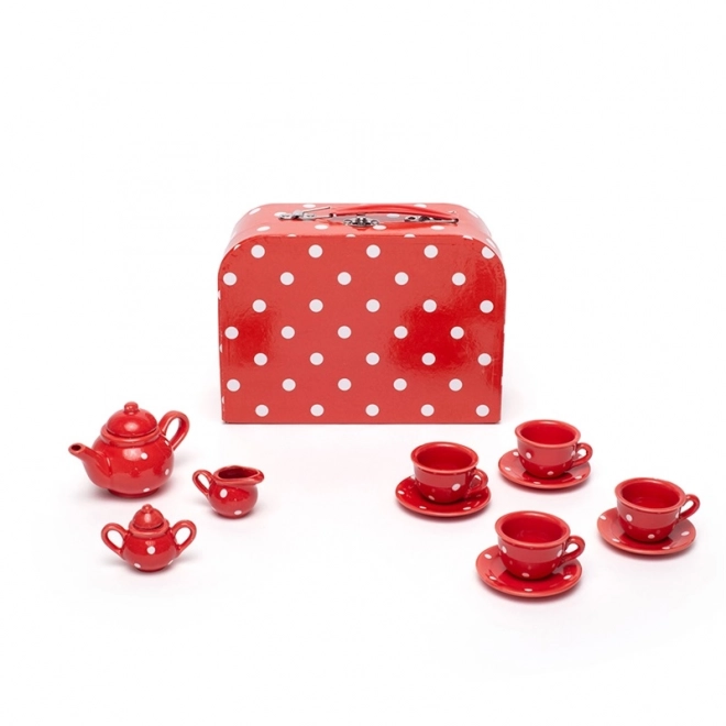 Bigjigs Toys Czerwony zestaw do herbaty w groszki