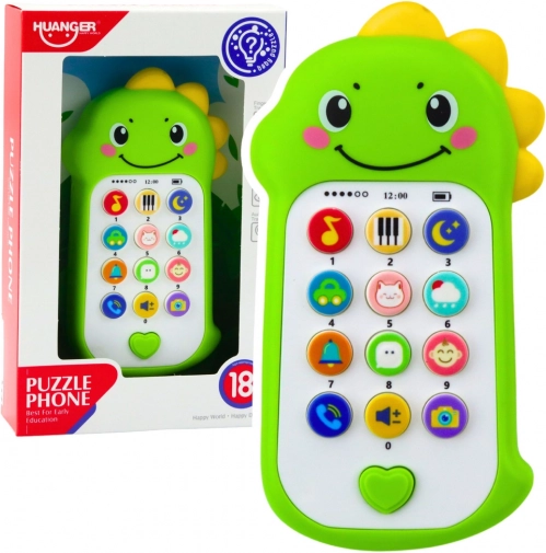 Interaktywny dziecięcy telefon dinozaur zielony