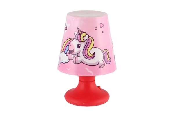 Mini lampka z jednorożcem na stół plastikowa 8,5x11cm na baterie 3 kolory
