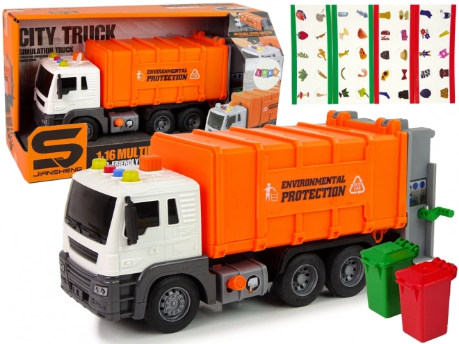 Śmieciarka z napędem ciernym Efekty dźwiękowe Pomarańczowy 1:16 recykling